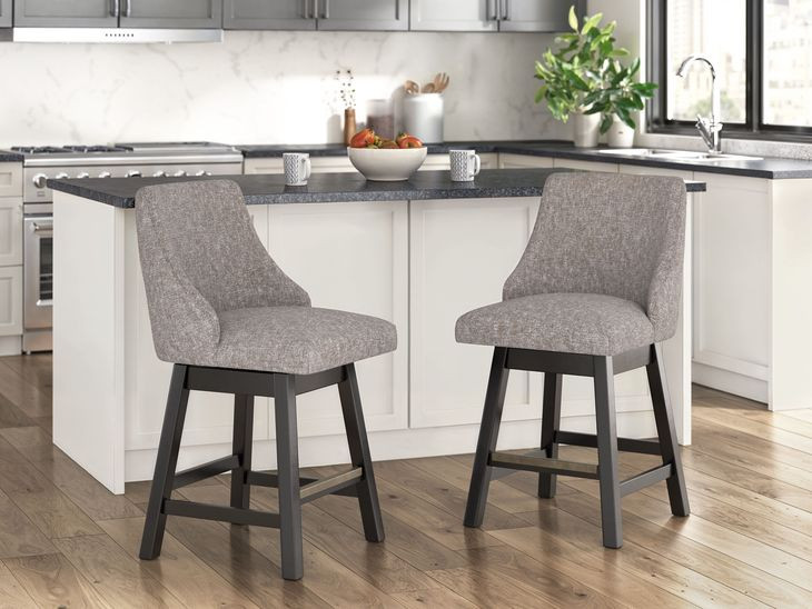 Neymorton Gray Performance Fabric Upholstered Swivel Bar Stool Set of 2