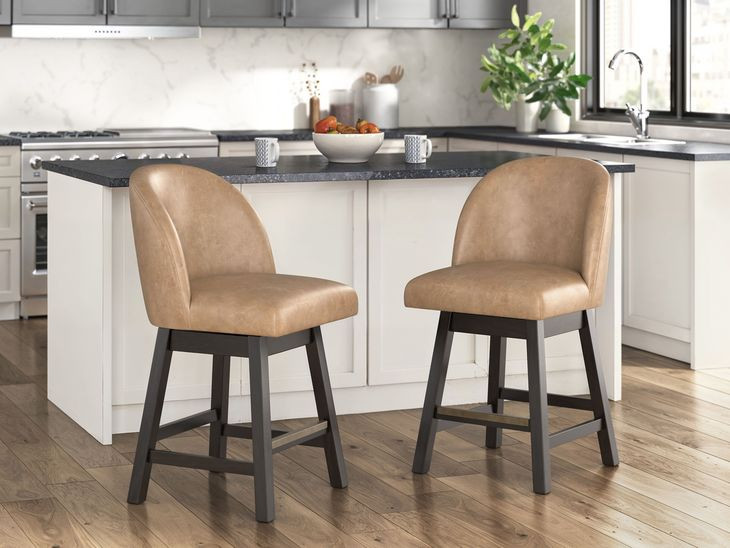Neymorton Brown Upholstered Swivel Bar Stool Set of 2