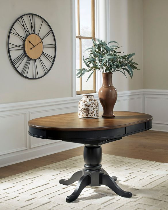 Phillinger Black and Brown 57" Extendable Oval Dining Table
