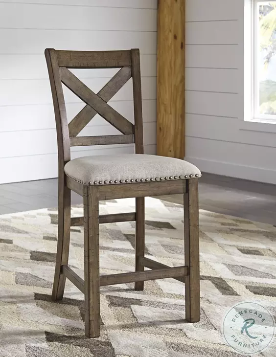 Moriville Gray Upholstered Bar Stool Set of 2