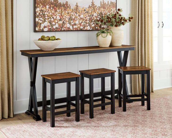 Wildenauer Deep Brown and Satin Black 4 Piece Counter Height Dining Set with USB Charging
