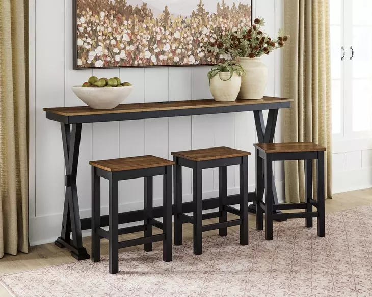Wildenauer Deep Brown and Satin Black 4 Piece Counter Height Dining Set with USB Charging