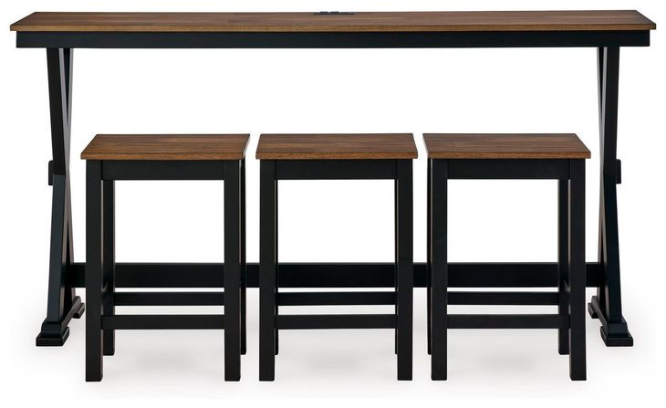 Wildenauer Deep Brown and Satin Black 4 Piece Counter Height Dining Set with USB Charging