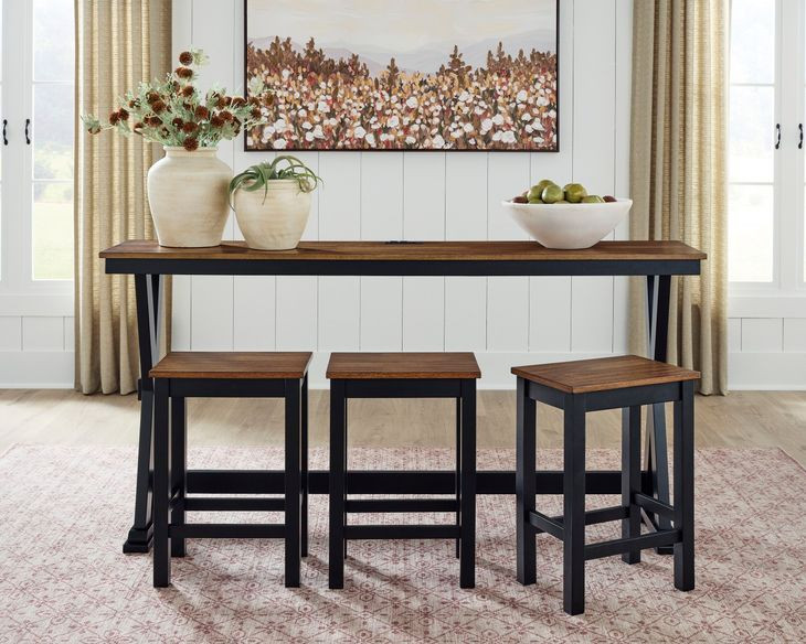 Wildenauer Deep Brown and Satin Black 4 Piece Counter Height Dining Set with USB Charging