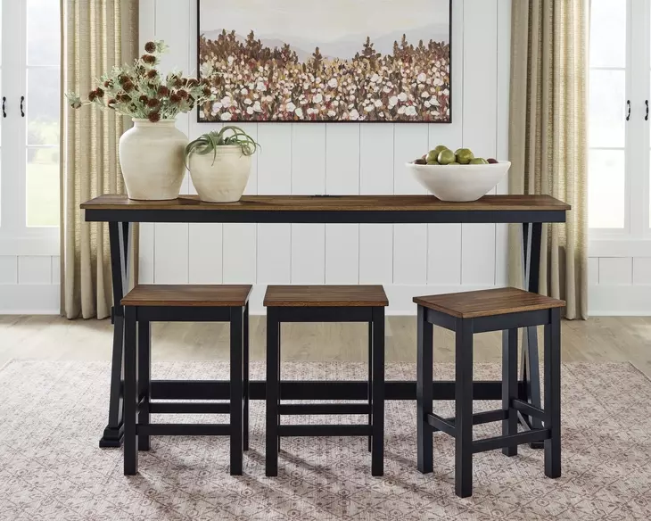 Wildenauer Deep Brown and Satin Black 4 Piece Counter Height Dining Set with USB Charging
