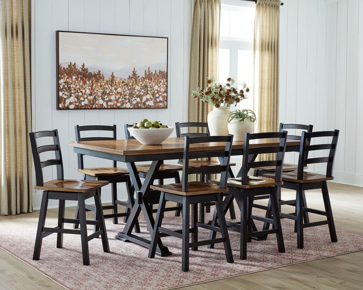 Wildenauer Deep Brown and Satin Black Extendable Rectangular Counter Height Dining Room Set
