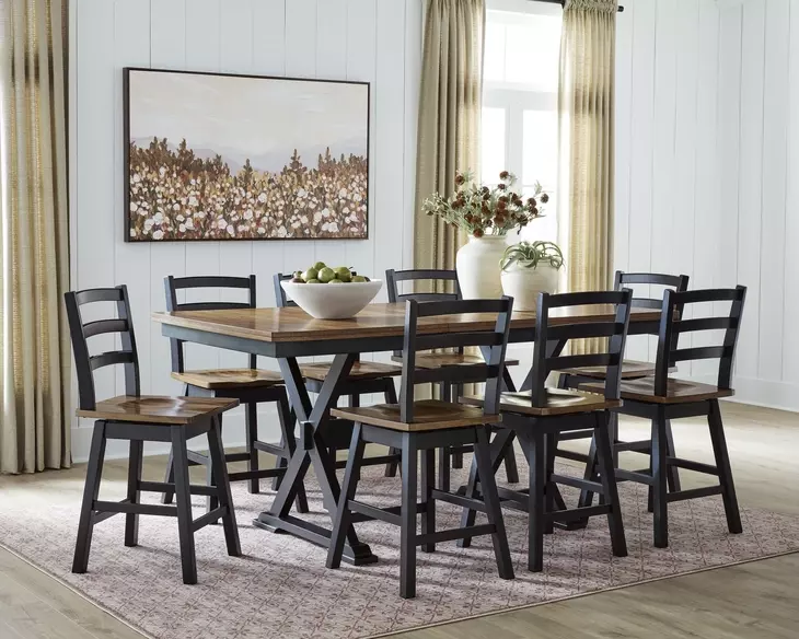 Wildenauer Deep Brown and Satin Black Extendable Rectangular Counter Height Dining Room Set