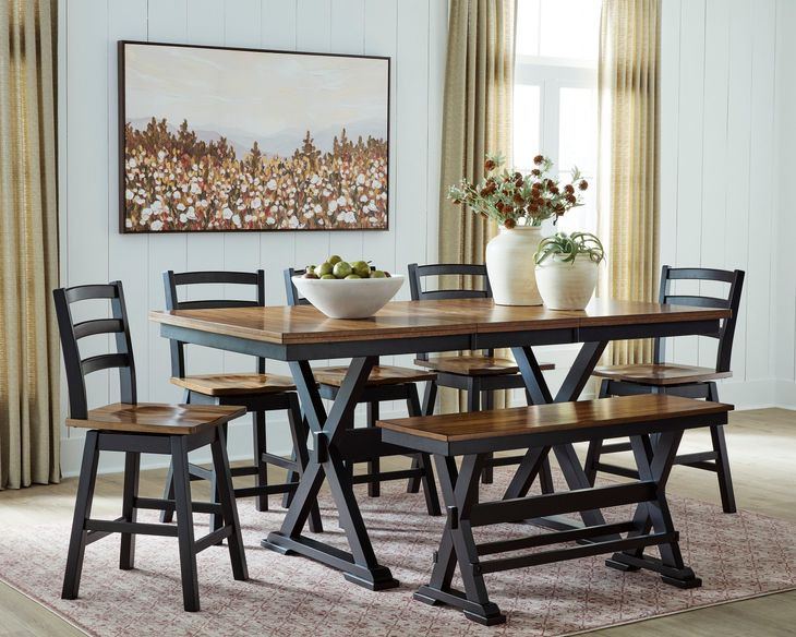 Wildenauer Brown and Black Counter Height Dining Bench