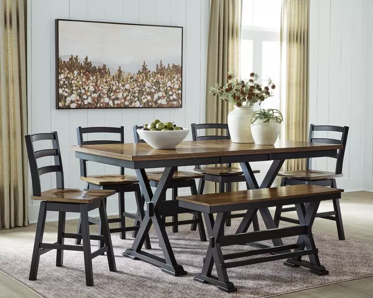 Wildenauer Brown and Black Counter Height Dining Bench