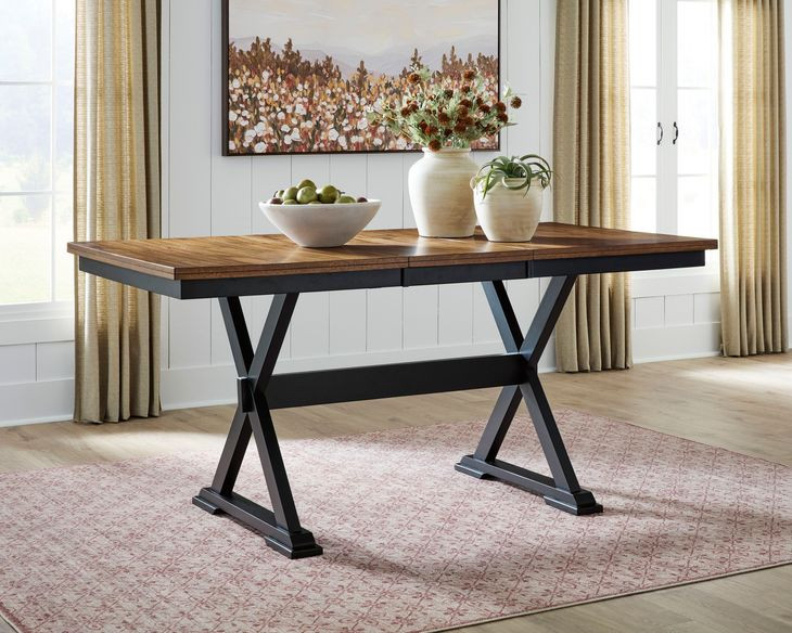 Wildenauer Deep Brown and Satin Black 78" Extendable Rectangular Counter Height Dining Table