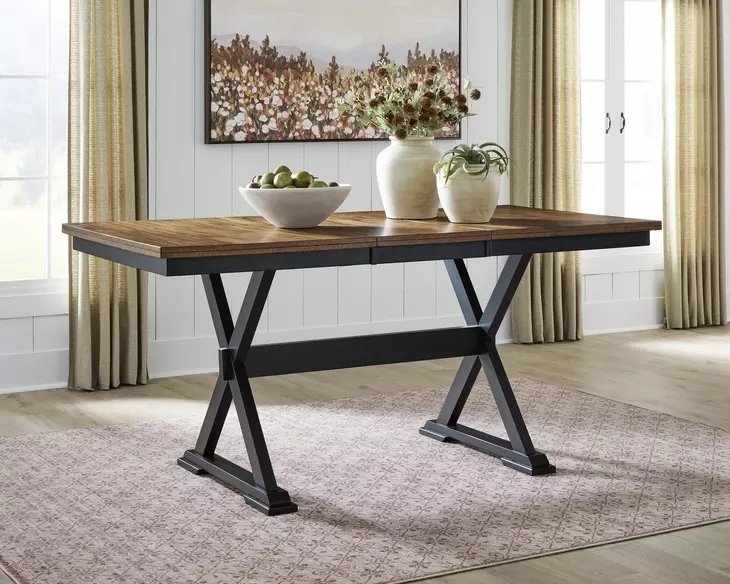Wildenauer Deep Brown and Satin Black 78" Extendable Rectangular Counter Height Dining Table