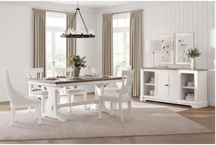 Crownfall Whisper White and Cerused Nutmeg 92" Extendable Rectangular Dining Table