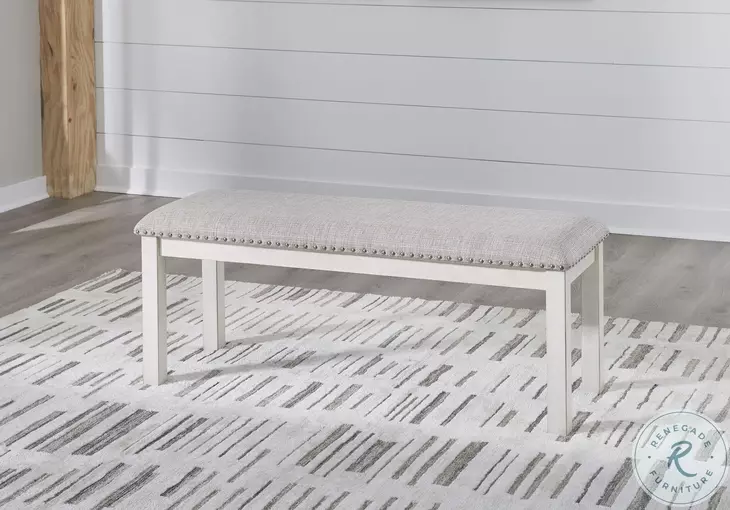 Robbinsdale Antique White Upholstered Dining Bench