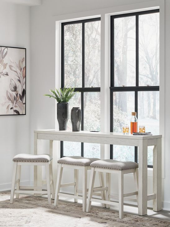 Robbinsdale Antique White and Light Gray Upholstered 4 Piece Counter Height Dining Set with USB Charging and Nailhead Trim