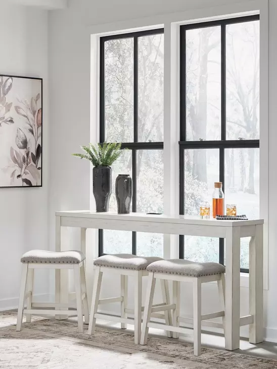 Robbinsdale Antique White and Light Gray Upholstered 4 Piece Counter Height Dining Set with USB Charging and Nailhead Trim