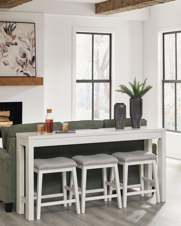 Robbinsdale Antique White and Light Gray Upholstered 4 Piece Counter Height Dining Set with USB Charging and Nailhead Trim