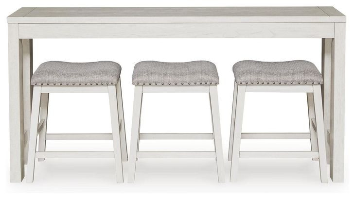 Robbinsdale Antique White and Light Gray Upholstered 4 Piece Counter Height Dining Set with USB Charging and Nailhead Trim