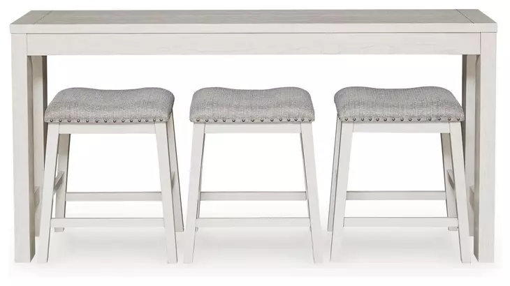Robbinsdale Antique White and Light Gray Upholstered 4 Piece Counter Height Dining Set with USB Charging and Nailhead Trim