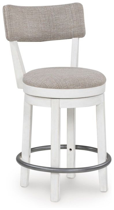 Robbinsdale Antique White and Light Gray Upholstered Swivel Bar Stool Set of 2