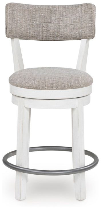 Robbinsdale Antique White and Light Gray Upholstered Swivel Bar Stool Set of 2