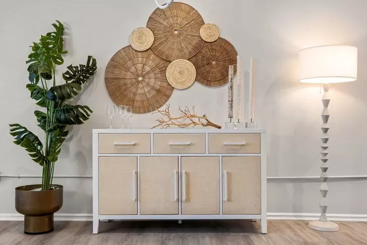 Miramar Sand and Stark White 4 Door Credenza