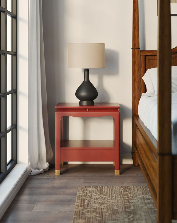 Eave Red Rectangular Bedside Table with 1 Drawer