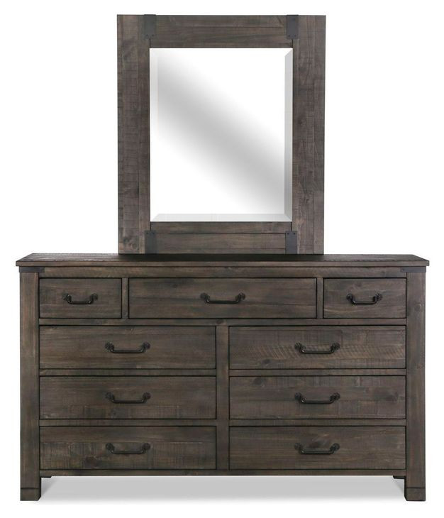 Abington Weathered Charcoal 9 Drawer Dresser with Rectangular Mirror
