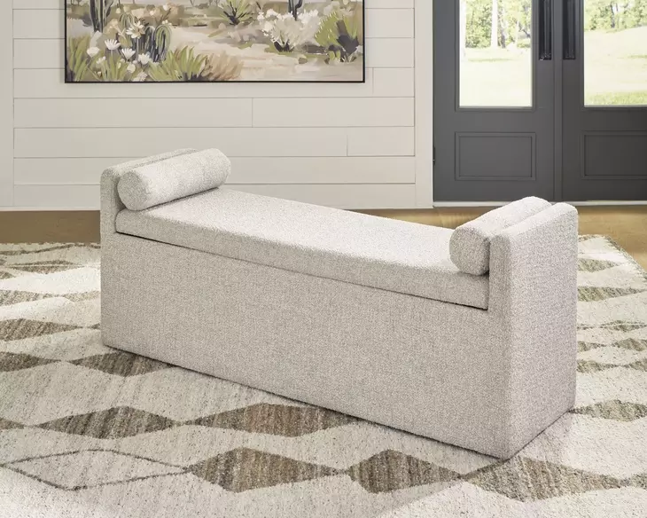 Galliden Beige Upholstered Dining Storage Bench with Casters
