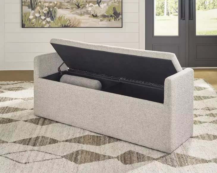 Galliden Beige Upholstered Dining Storage Bench with Casters