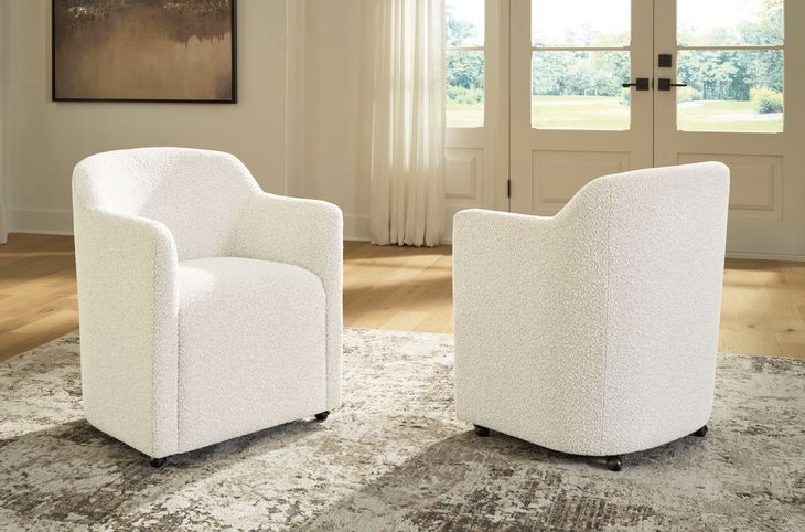 Brillynd Off White Performance Fabric Upholstered Dining Arm Chair Set of 2