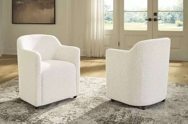 Darimore Off White Performance Fabric Upholstered Dining Arm Chair Set of 2