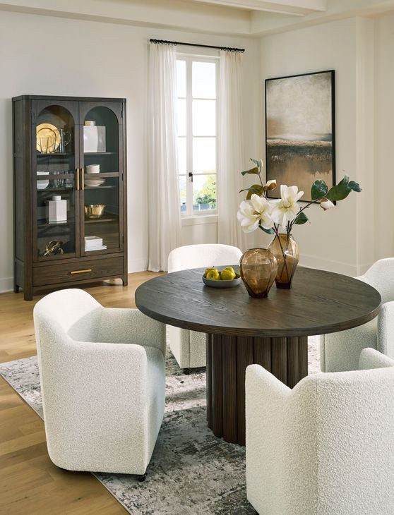 Brillynd Off White Performance Fabric Upholstered Dining Arm Chair Set of 2