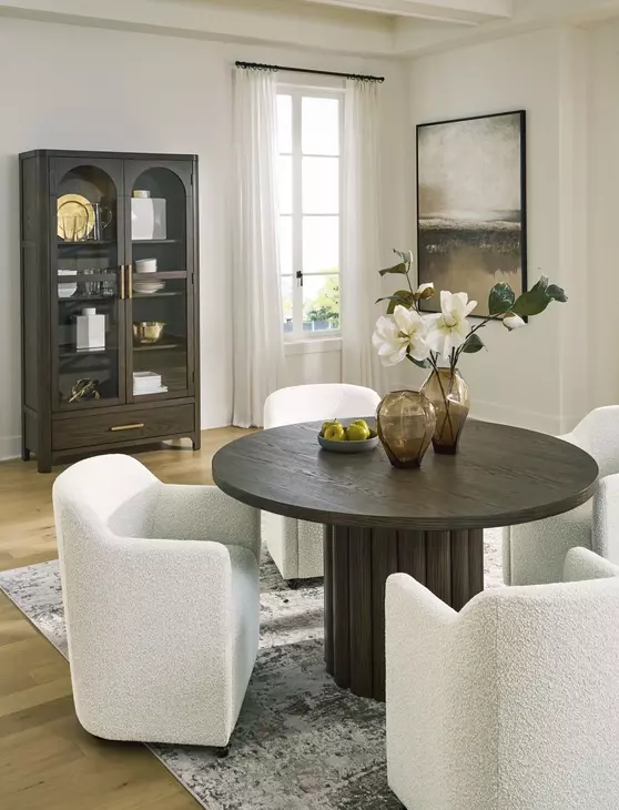 Darimore Off White Performance Fabric Upholstered Dining Arm Chair Set of 2