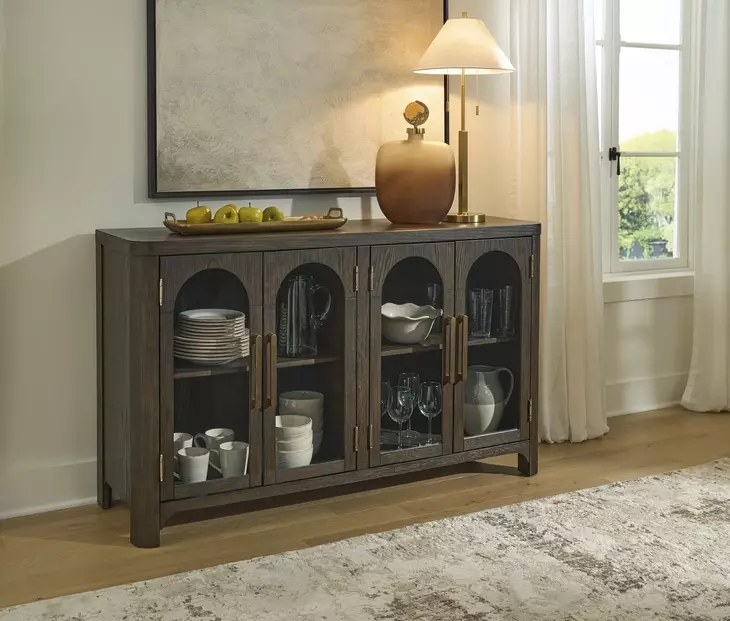 Darimore Burnished Brown 4 Glass Door Server
