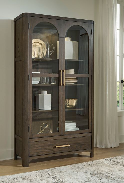 Brillynd Burnished Brown 2 Glass Door Display Cabinet with LED