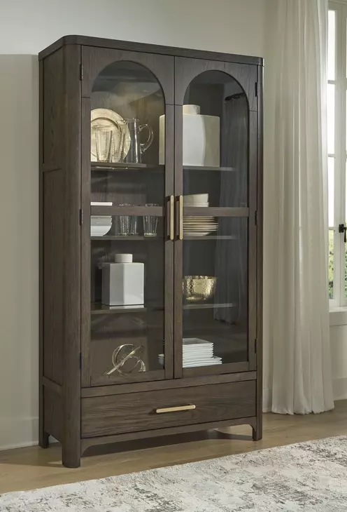 Darimore Burnished Brown 2 Glass Door Display Cabinet with LED