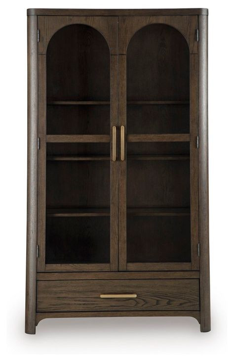 Brillynd Burnished Brown 2 Glass Door Display Cabinet with LED