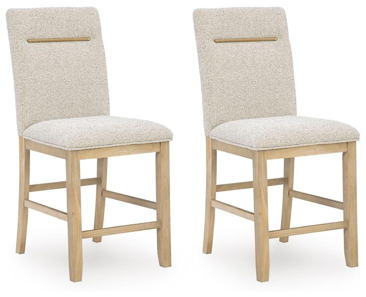 Drovlayne Beige Performance Fabric Upholstered Counter Height Stool Set of 2