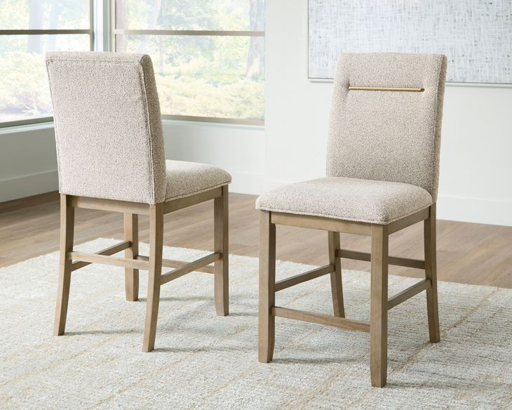 Drovlayne Beige Performance Fabric Upholstered Counter Height Stool Set of 2