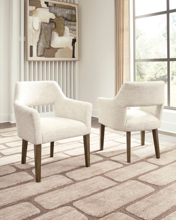 Marxmore Beige Upholstered Dining Arm Chair Set of 2