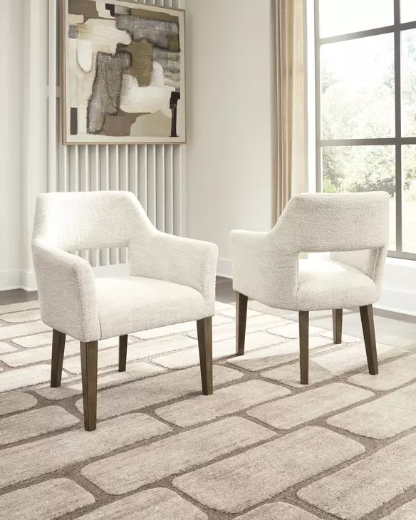 Marxmore Beige Upholstered Dining Arm Chair Set of 2
