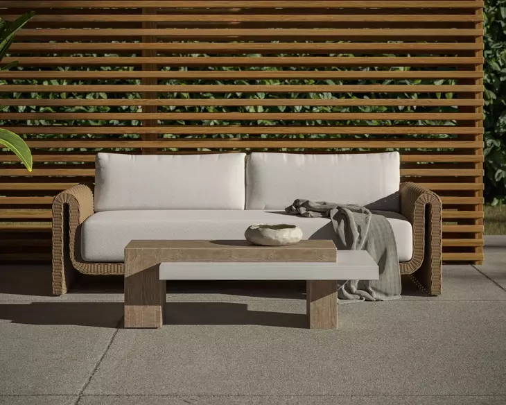 Ravina Louis Cream and Natural Performance Fabric Outdoor 96" Sofa