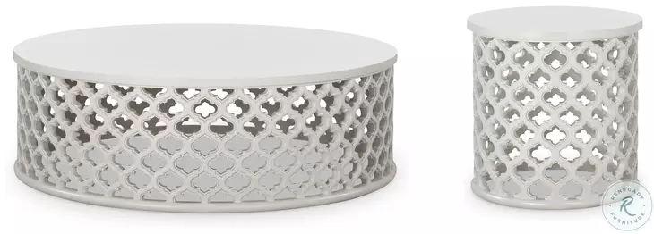 Dupre White Cast Concrete Outdoor Round Occasional Table Set