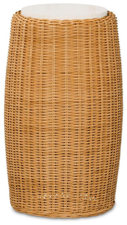 Outdoor Complements White and Brown Round Stone Top Finn Accent Table