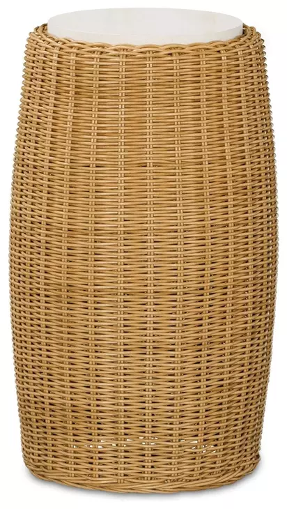 Outdoor Complements White and Brown Round Stone Top Finn Accent Table