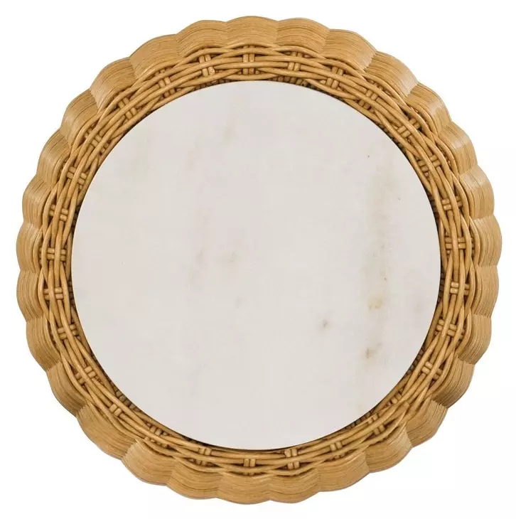 Outdoor Complements White and Brown Round Stone Top Finn Accent Table