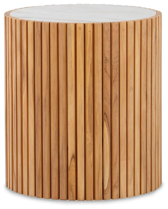 Outdoor Complements White and Brown Round Coralia Accent Table