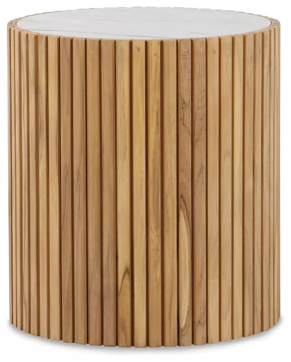 Outdoor Complements White and Brown Round Coralia Accent Table