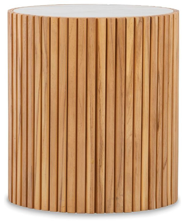 Outdoor Complements White and Brown Round Coralia Accent Table