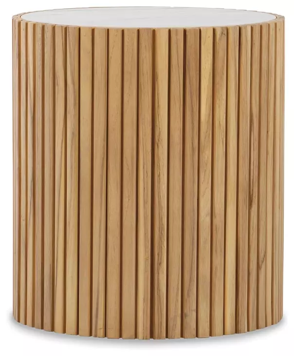 Outdoor Complements White and Brown Round Coralia Accent Table